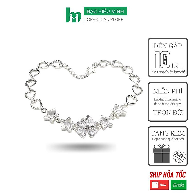 Vòng tay BẠC HIỂU MINH LTU446S mix họa tiết đính đá thời thượng trang sức bạc thật 925