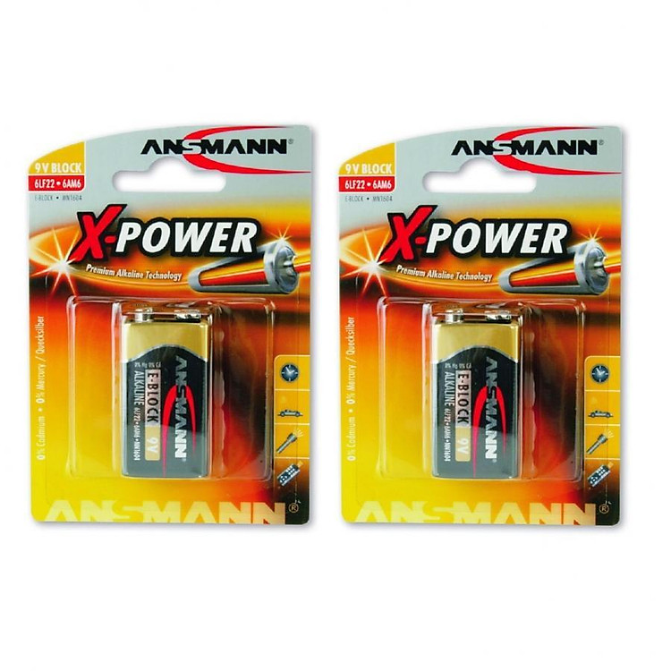 2 Vỉ pin vuông 9V (E-block) X-Power ANSMANN ALKALINE - Hàng Nhập Khẩu