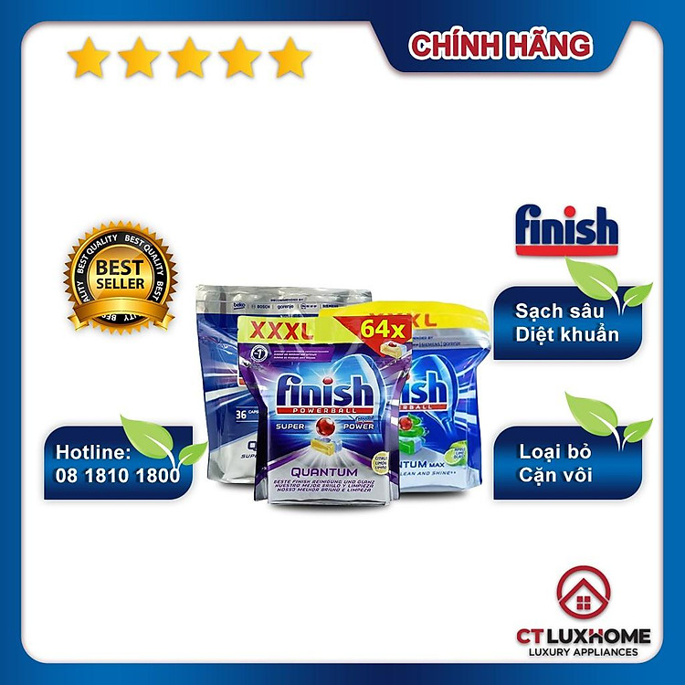 Viên rửa chén bát Finish Quantum Max loại 36 viên, 60 viên - Hàng chính hãng