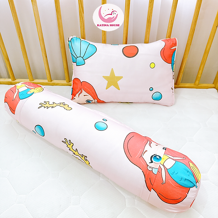 Bộ gối nằm gối ôm cho bé Katina House, gòn lông vũ nhân tạo vải tencel mềm thoáng mát