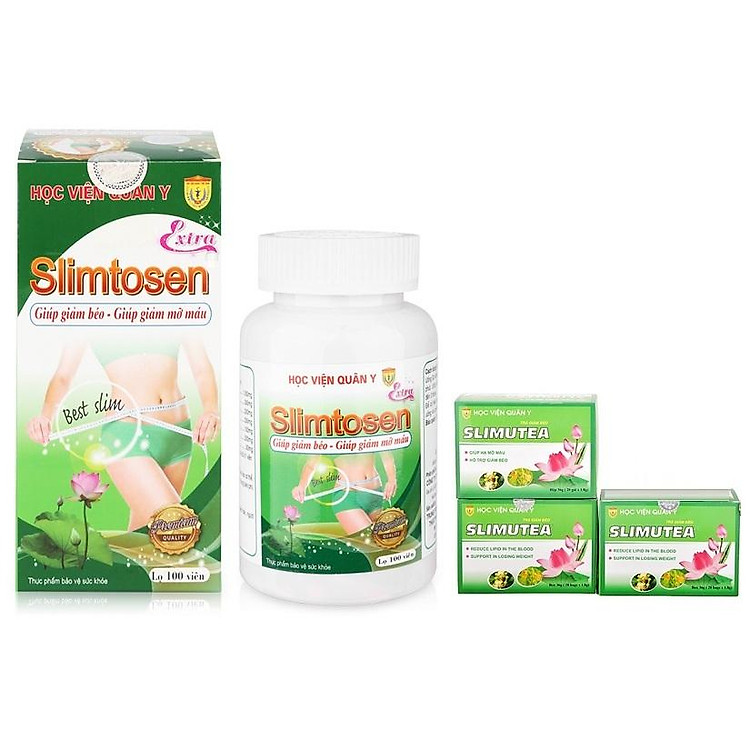 Combo 1 Thực phẩm chức năng Slimtosen Extra (100 viên) + 3 hộp trà slimutea Học viện quân y