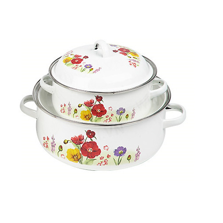 Bộ 2 nồi thép carbon tráng men đáy từ cao cấp 18-20cm (hoa văn ngẫu nhiên)