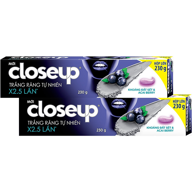 Combo 2 Kem đánh răng dạng Gel Closeup Trắng Răng Tự Nhiên Khoáng Đất Sét & Acai Berry 230g