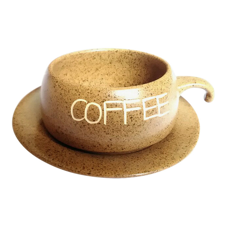 Tách Coffee Đĩa Lõm Gốm Sứ Bát Tràng – P06N (Màu Nâu)