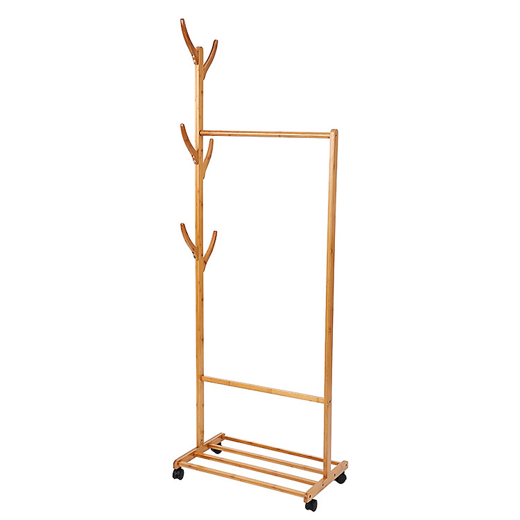 Giá phơi đồ bằng tre có bánh xe 3 trong 1 -BB1315