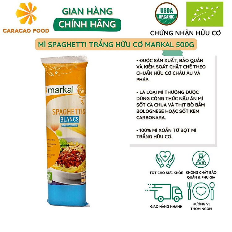 Mì Spaghetti trắng hữu cơ Markal 500g, Mì Ý hữu cơ, Mì nấu spaghetti chất lượng cao