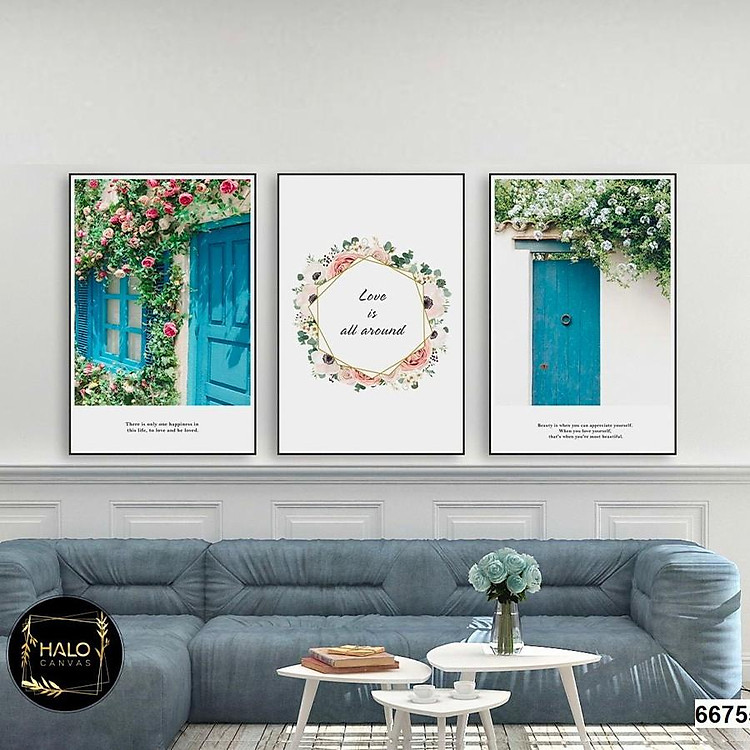 Set 3 TRANH treo tường ĐÃ có KHUNG Composite Cao Cấp Decor phòng ngủ - Halo tranh treo tường