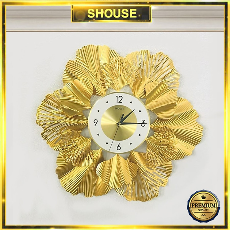 Đồng Hồ Treo Tường Trang Trí Hình Lá Vàng Kim Trôi DC226 Nghệ Thuật Cao Cấp Shouse hiện đại 3D kích cỡ lớn đẹp treo phòng khách