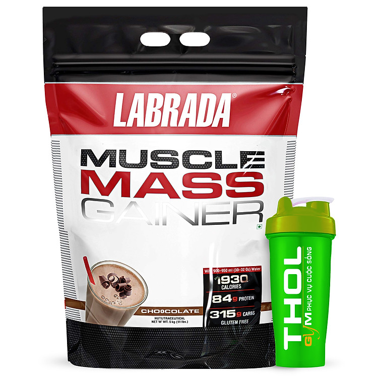 Thực phẩm hỗ trợ Tăng cân Tăng Cơ Muscle Mass Gainer 5.4 Kg của Labrada + Tặng kèm Bình lắc (Màu ngẫu nhiên) 600ml