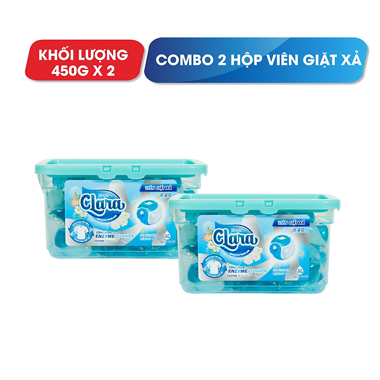 Combo 2 hộp viên giặt xả Clara hương hoa hộp 30 viên