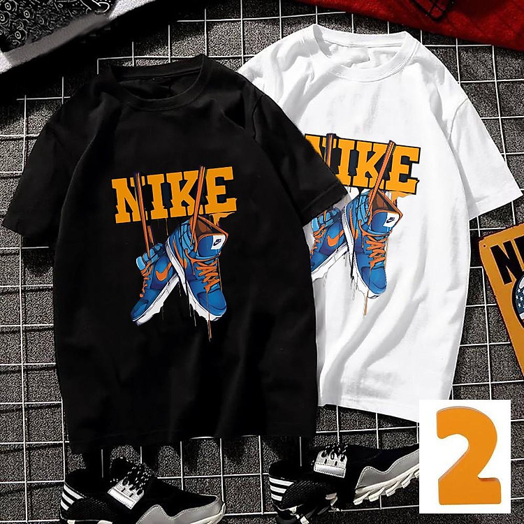 Áo Thun Nam Unisex Logo 2 Đôi Giày Siêu Chất Chất Vải Mặc Hè Thoáng Mát AT24