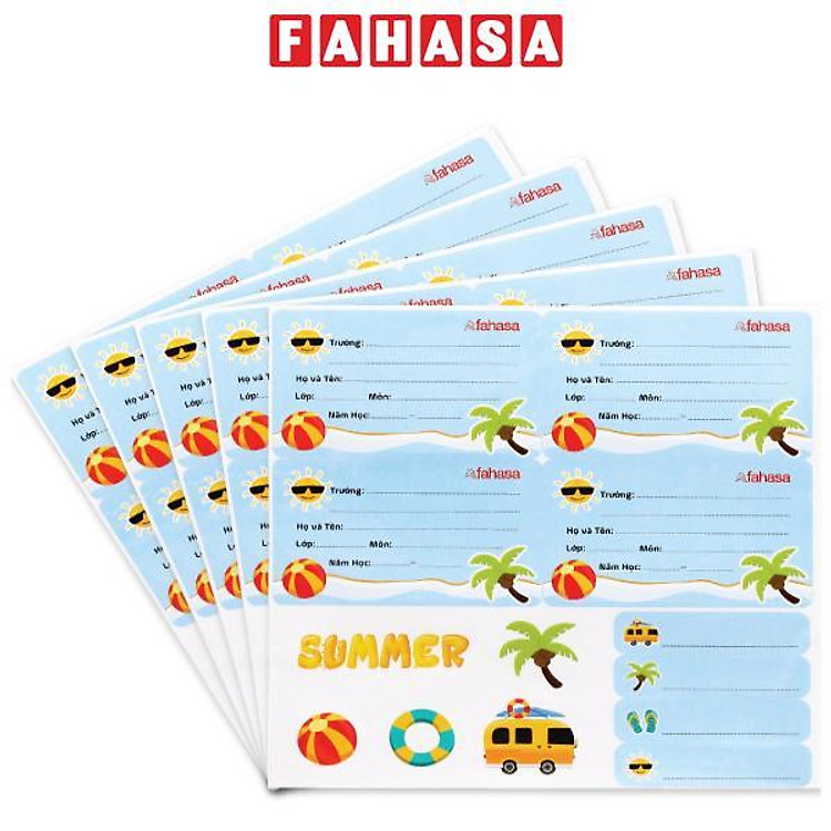 Nhãn Vở Summer 4 Ô Kèm Sticker (20 nhãn)