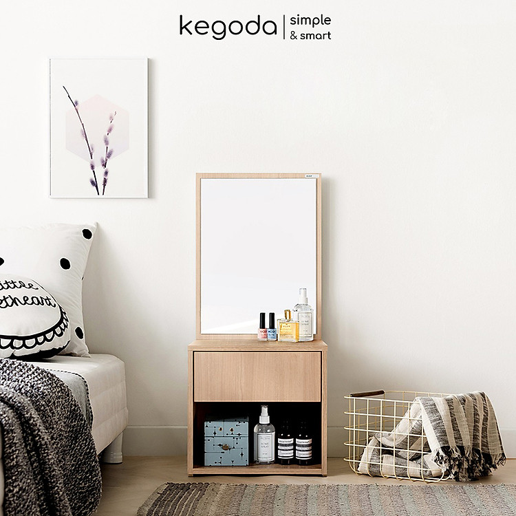 Bàn Trang Điểm Ngồi Bệt Nhỏ Gọn, Bàn Gỗ Makeup Mini Kết Hợp Kệ Đầu Giường Đơn Giản KEGODA KGD11