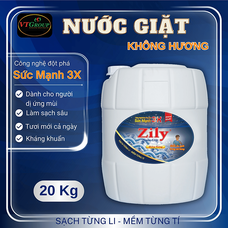 Nước giặt Zily can 20Kg - Tặng 5 Dây Xả Vải Zily ( 10 Gói/Dây )