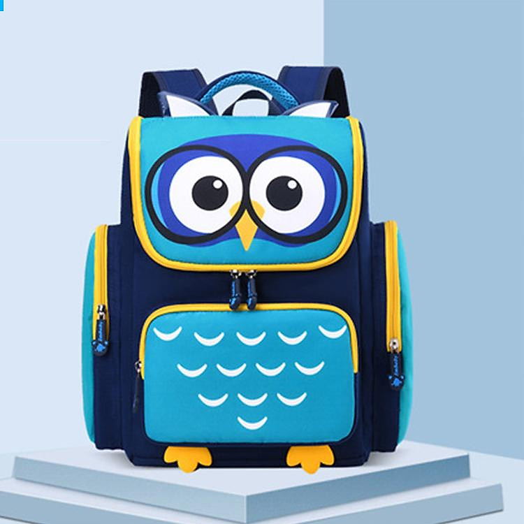 Balo chống gù, cặp học sinh tiểu học dáng hộp Cú Mèo có phản quang, chống thấm nước- BL108