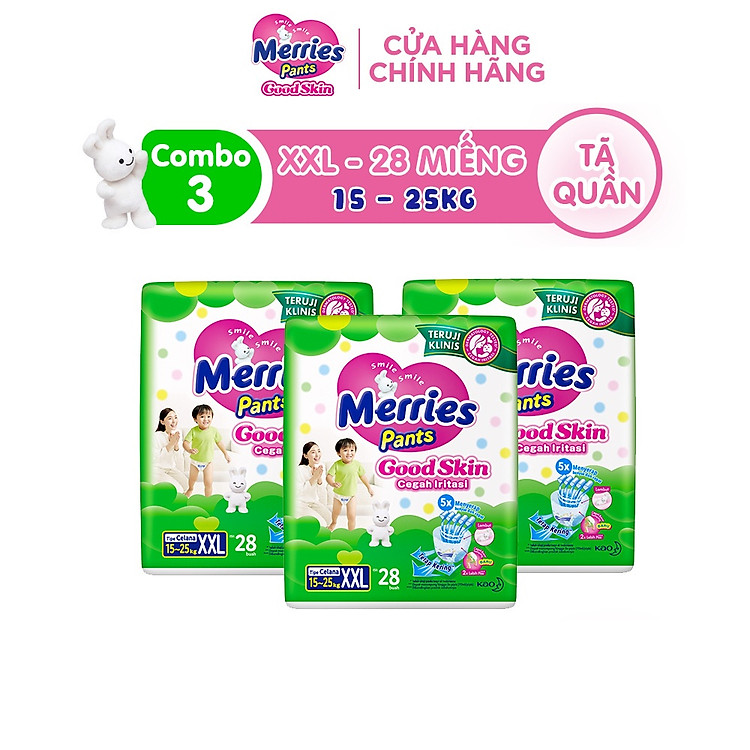 Mua Combo 3 Tã quần Merries Goodskin đủ size Chính hãng Ưu đãi