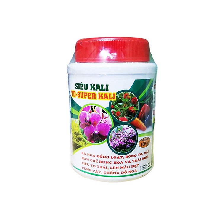 Phân bón Siêu Kali TD - Super kali 100g (NPK Bổ sung vi lượng 7-5-44 ABIO-34) | Ra hoa đồng loạt, bông to, dài - Chuyên dùng cho hoa lan, hoa hồng, bonsai, cây ăn trái
