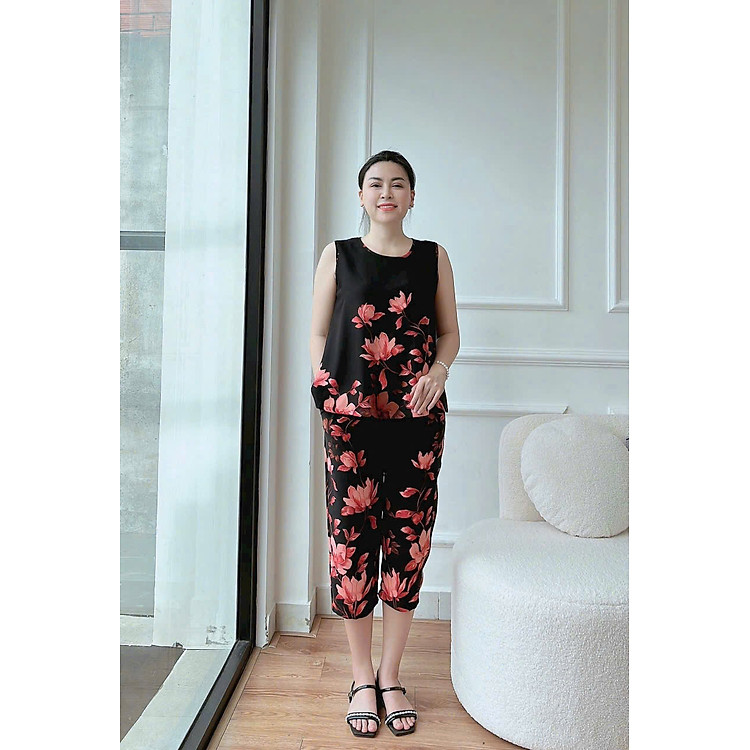 Đồ Bộ Trung Niên Cho Mẹ Quần Lửng Chất Vải Lụa Satin Bộ Đồ Ngủ Lửng Dành Cho Mẹ Độ Tuổi Trung Niên