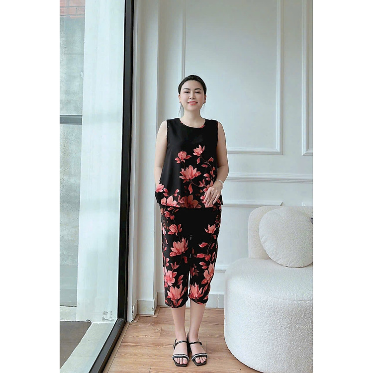 Đồ Bộ Trung Niên Cho Mẹ Quần Lửng Chất Vải Lụa Satin Bộ Đồ Ngủ Lửng Dành Cho Mẹ Độ Tuổi Trung Niên