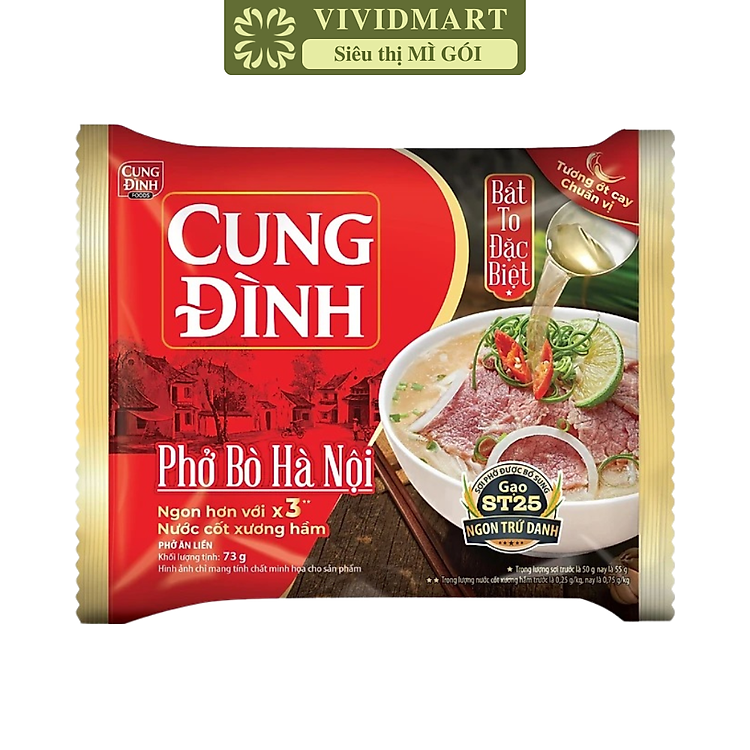 AFOTECH - Phở Cung Đình hương vị Phở bò Hà Nội, Phở bò Cung Đình, Phở bò Hà Nội Cung Đình ăn liền (68g/gói)
