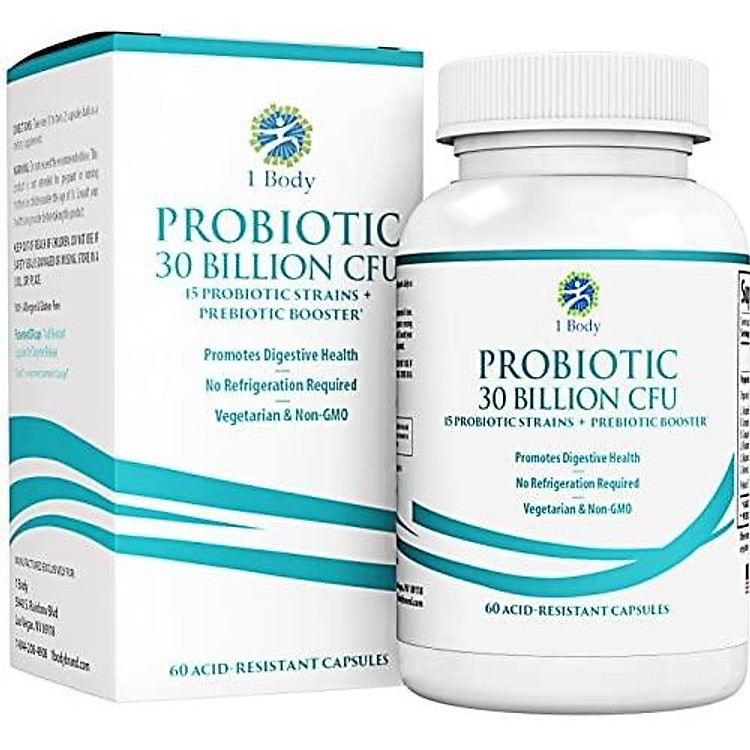 30 Billion CFU Probiotic Supplement with Prebiotics – Patented Acid Resistant Capsules to Promote Gut Health, Support Immune System – Probiotics for Women and Men of All Ages - 60 Vegetarian Capsules