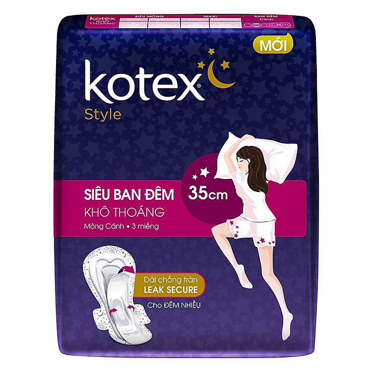 Băng Vệ Sinh Kotex Style lưới siêu thoáng siêu mỏng cánh đêm 35cm x 3