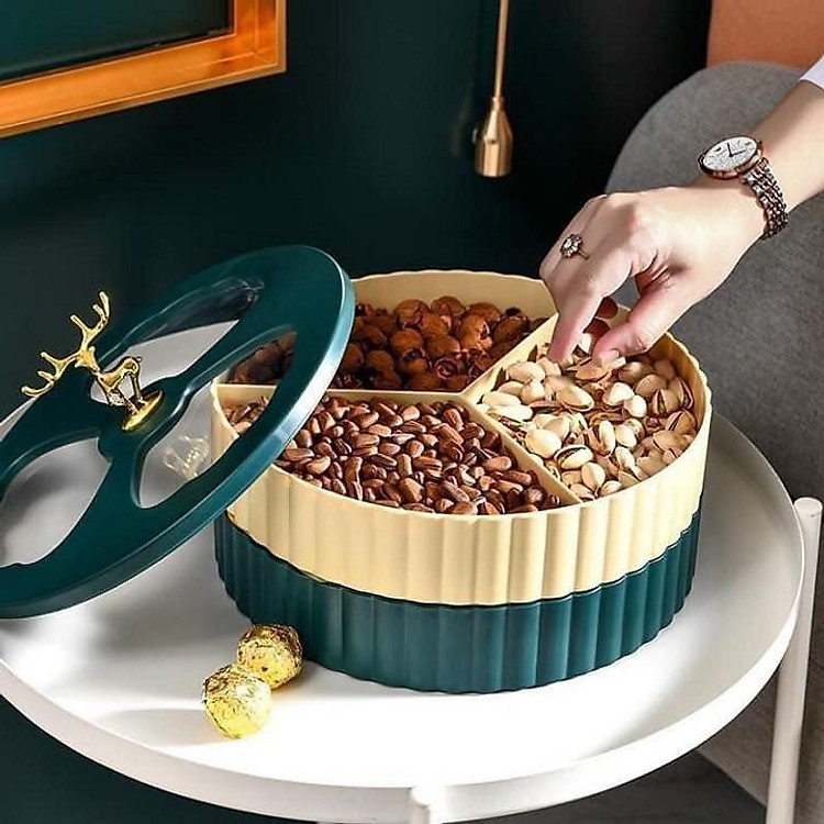 khay đựng mứt tết, khay bánh kẹo 2 tầng cao cấp, sang trọng, hiện đại phong cách châu âu