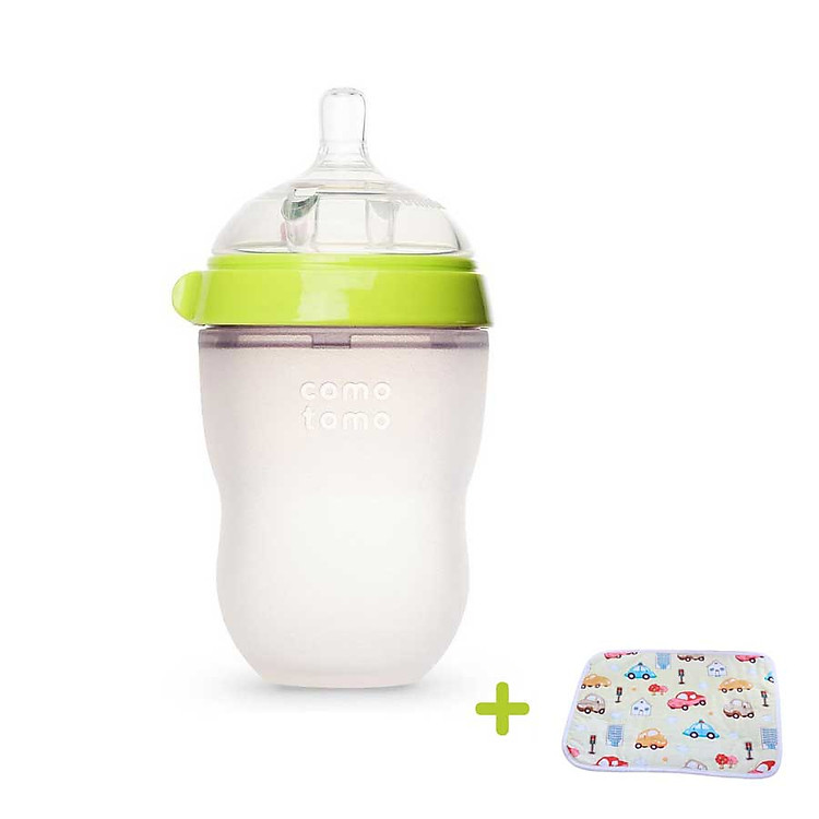 Bình Sữa cho bé 250ml. Bình Sữa Silicone Comotomo chính hãng - Tặng kèm tấm lót chống thấm cho bé