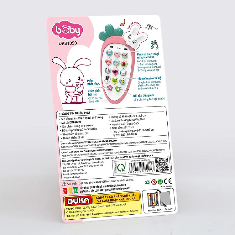 Đồ chơi Điện Thoại Thỏ Hồng Duka Chính hãng Ưu đãi - Hình ảnh 2