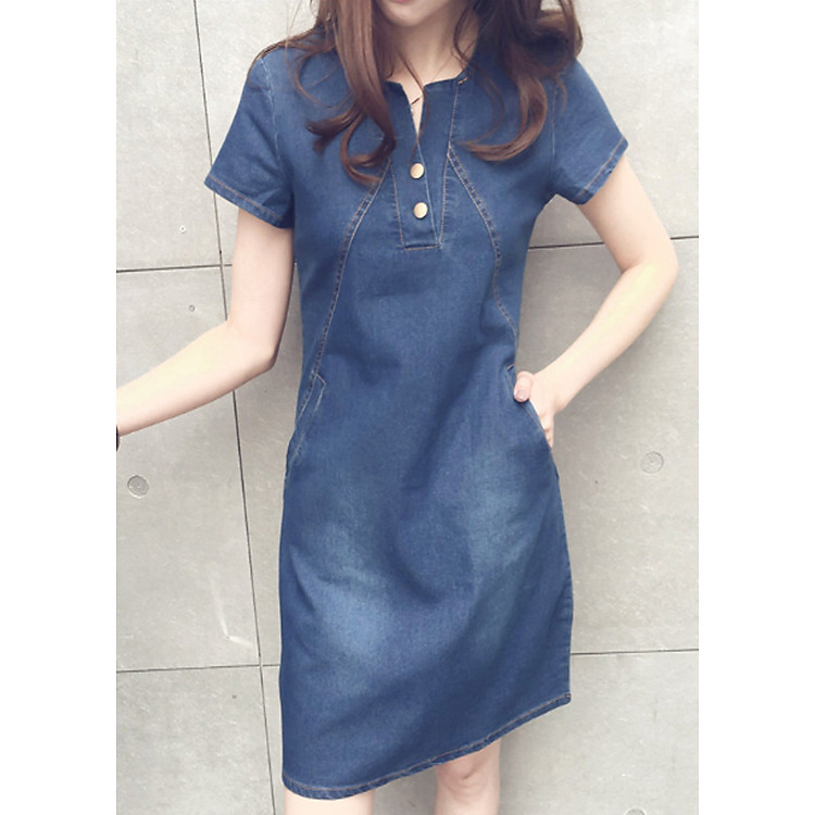 Đầm Jean Hai Túi Dáng Suông - DSN882