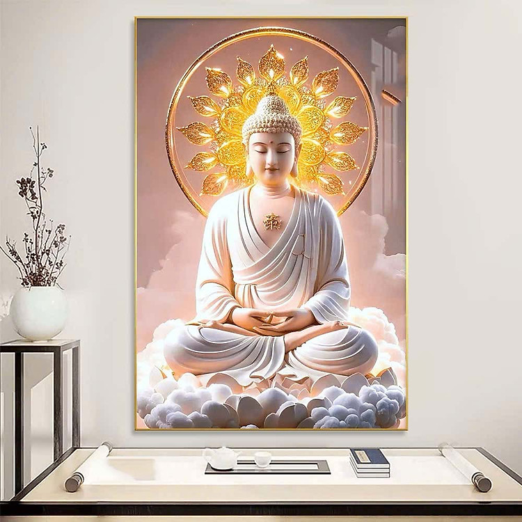 (HCM) Tranh treo tường tráng gương phật giáo 2 trang trí phòng thờ kèm đinh treo chuyên dụng