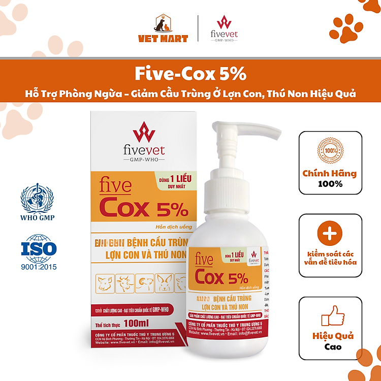 Five-Cox 5% | Hỗ Trợ Phòng Ngừa – Giảm Cầu Trùng Ở Lợn Con, Thú Non Hiệu Quả