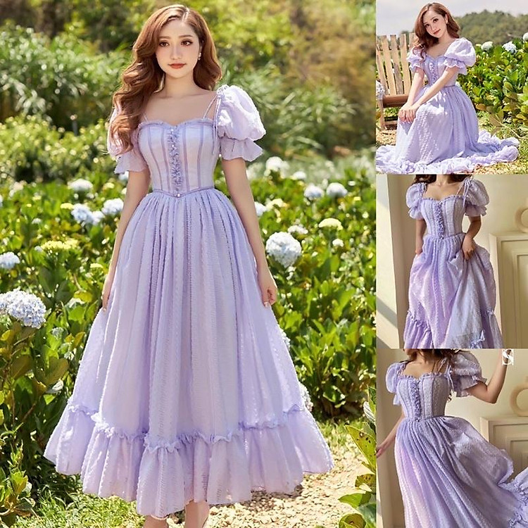 ĐẦM (VÁY) TÍM VOAN THÊU SÓNG NÀNG THƠ, TIỂU THƯ, CÔNG CHÚA, ĐI CHƠI, DU LỊCH, ĐI TIỆC, CHỤP PHOTO CỰC XINH