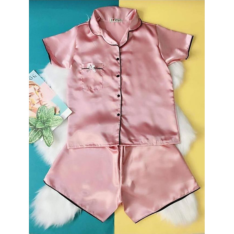 Bộ Ngắn Satin Lụa Mặc Nhà Pijama Thái (Free Size) Vải Satin Lụa Pijama0308 - Hồng đất