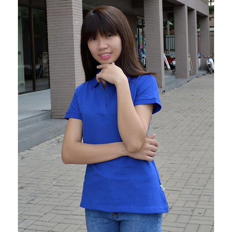 Áo thun nữ vải cá sấu co giãn 4 chiều, kiểu may cao cấp cổ bẻ, tay bo, có xẻ lai - Màu xanh bích