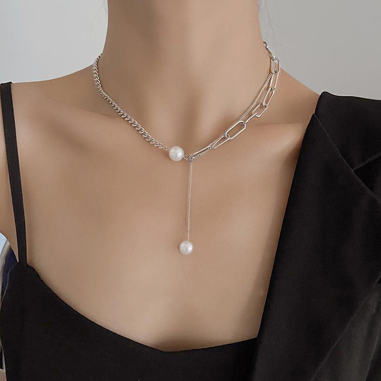 Vòng cổ mix ngọc trai dây chuyền thả tua rua ngọc trai cá tính so cool