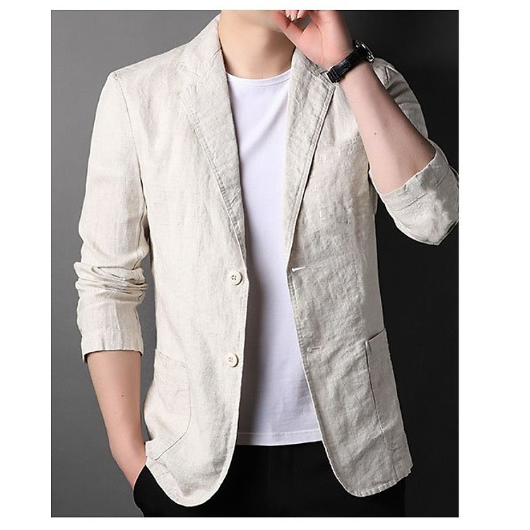 Áo khoác nam, áo blazer nam 2 cúc phong cách Hàn Quốc vải Linen mềm mát thoải mái