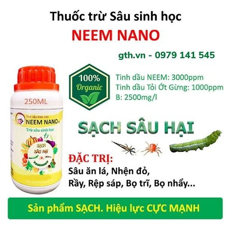 Chế Phẩm NEEM NANO Đặc trị Trĩ, Nhện Đỏ, Sâu, Rầy, Rệp - Dùng cho Hoa Hồng, Cây Cảnh, Rau Sạch - Hiệu lực Cực Mạnh, Sản phẩm Sạch, An Toàn, Chiết xuất 100% từ Tinh dầu Thảo Mộc