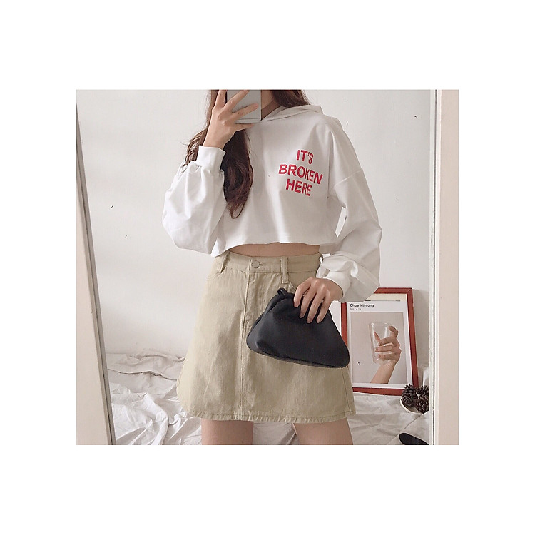 Áo Croptop Tay Dài Có Nón It's Broken Here