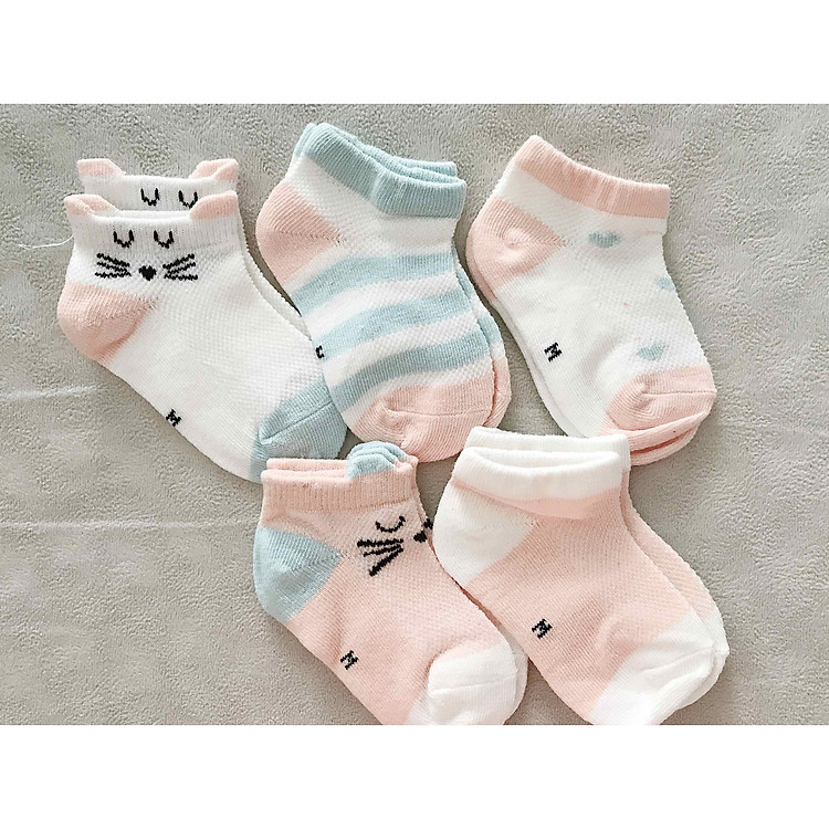 Set 5 Đôi Tất Sơ Sinh Mùa Hè Cao Cấp Cho Bé - Tặng Khẩu Trang Hoạt Tính Cho Bé