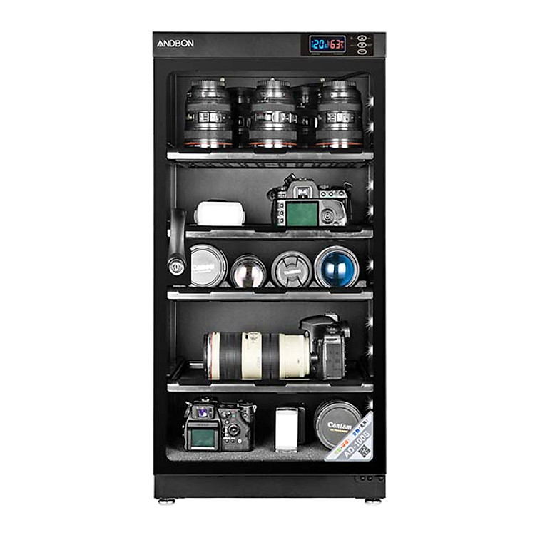 Combo Tủ Chống Ẩm Andbon AD-100S (100 Lít) + Hộp Đựng Thẻ Chống Nước + Bộ Vệ Sinh Máy Ảnh 8 in 1 + Tặng Da Cừu Lau Len (Da Thật) - Hàng Nhập Khẩu