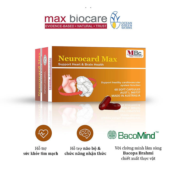 NEUROCARD MAX từ Max Biocare Cải Thiện Trí Nhớ và Bảo Vệ Tim Mạch ( Hộp 60 viên)