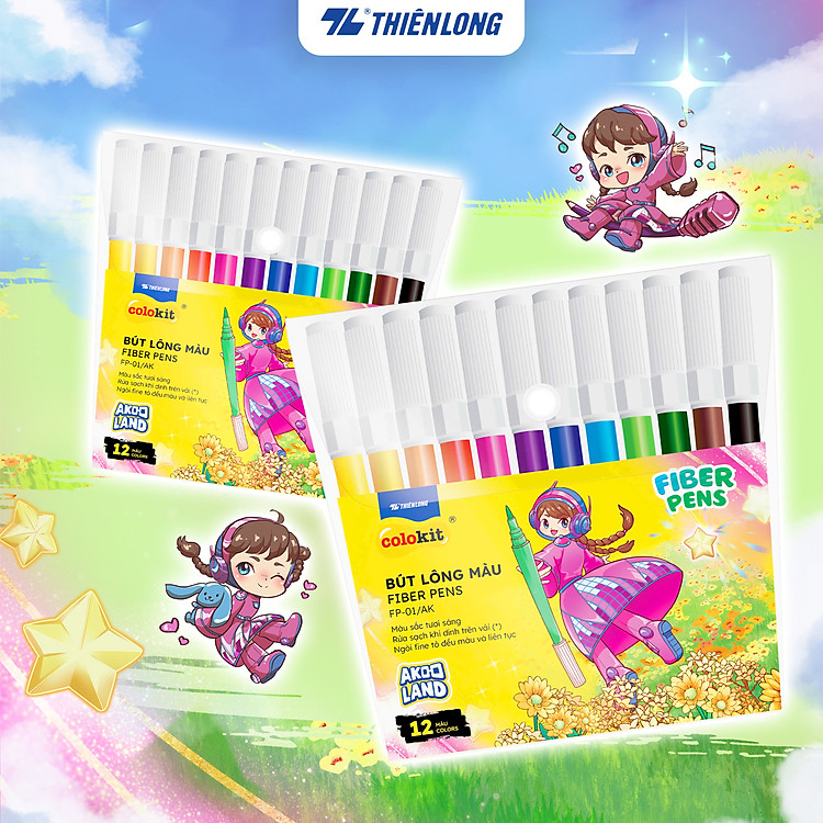 Bút lông 12 màu Fiber Pen Thiên Long Colokit FP-01/AK – Ngòi Fine