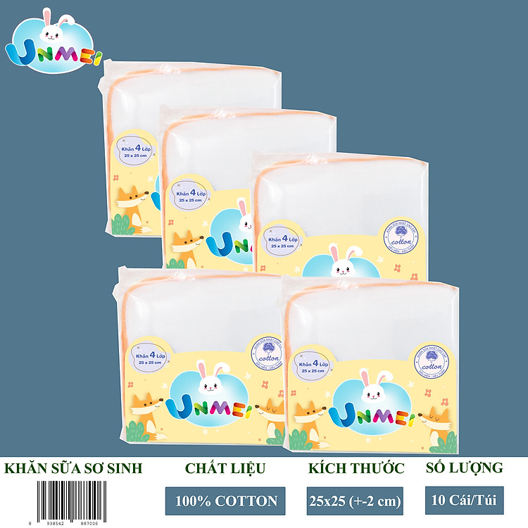 Mua Gói 50 Khăn sữa Unmei 4 lớp Chính hãng Tiết kiệm - Hình ảnh 2