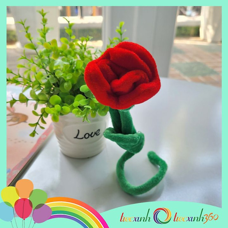 Nhánh Hoa Vải Nhung Trang Trí Độc Đáo - Hồng Đỏ - Ảnh 3