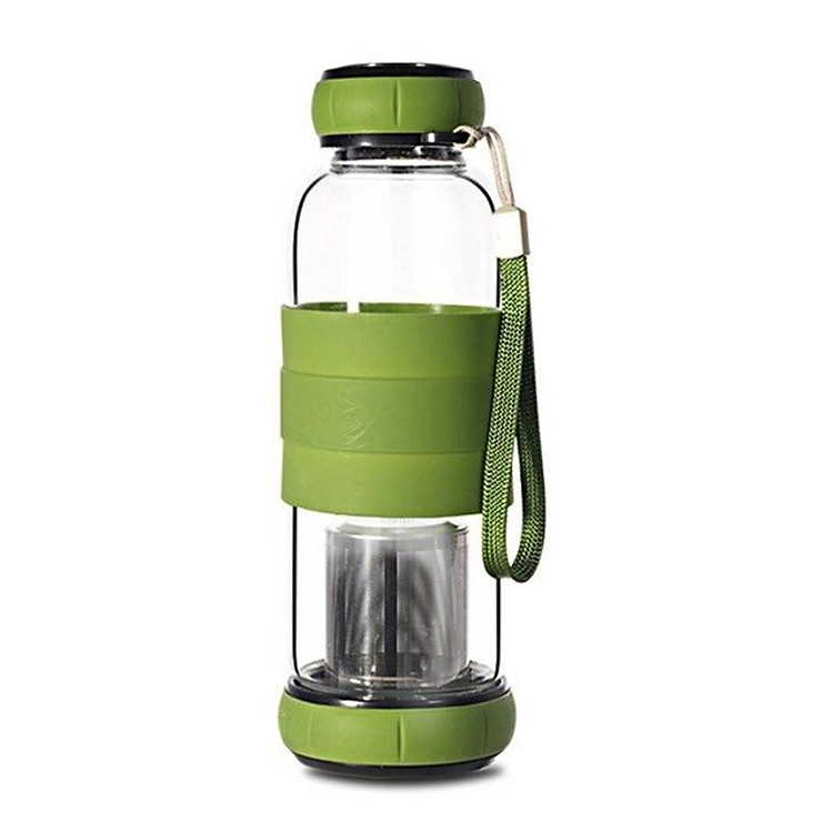 Bình lọc trà thủy tinh chịu nhiệt có vỏ silicone chống trượt , dung tích 500 ml (Giao màu ngẫu nhiên)