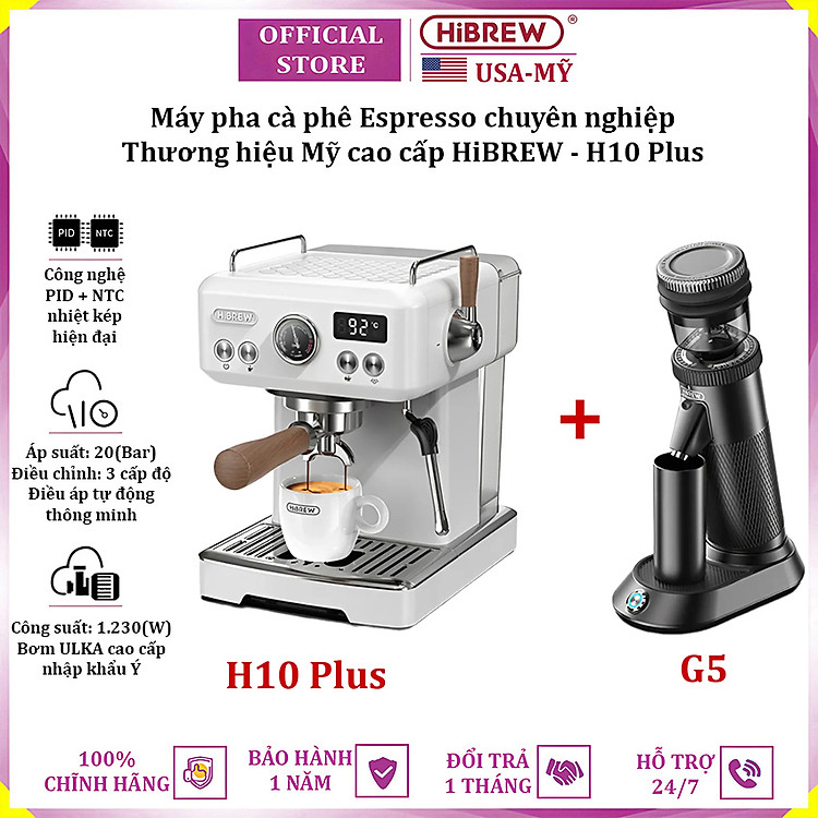 Máy pha cà phê Espresso chuyên nghiệp thương hiệu Mỹ cao cấp HiBREW H10 Plus - Hàng Nhập Khẩu