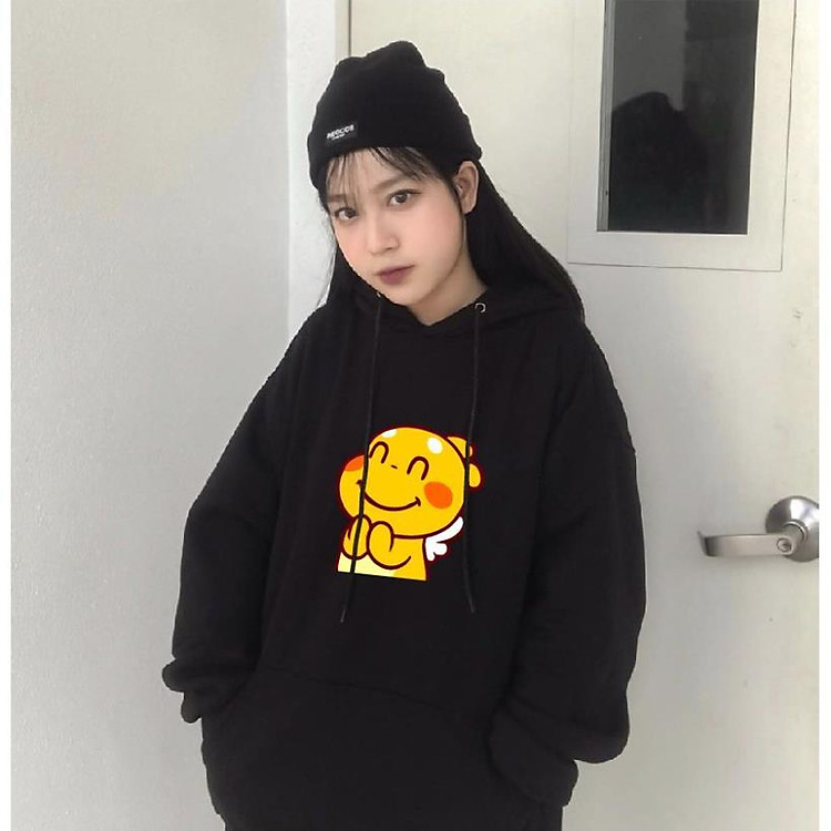 Áo nỉ Hoodie chibi đáng yêu form suông rộng, có mũ unisex, chất nỉ bông siêu ấm 4 màu