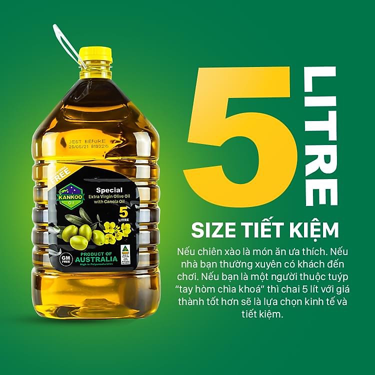 Dầu Ăn Kankoo Oliu Nhập Khẩu Úc Chai 5L