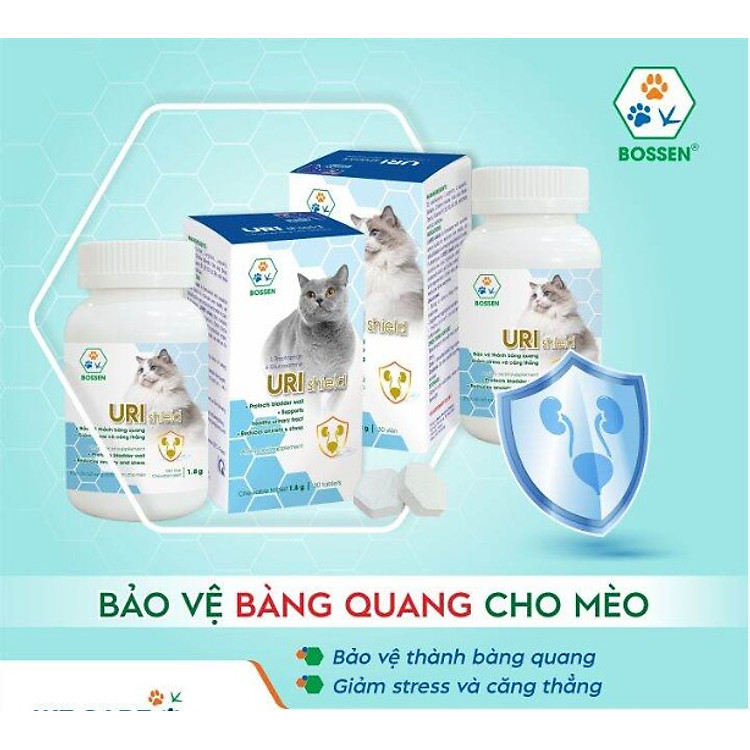 BOSSEN - URI Shield (cats) Hỗ Trợ Bảo Vệ Bàng Quang cho Mèo, giúp tiết niệu khỏe, 1 hộp 12 viên